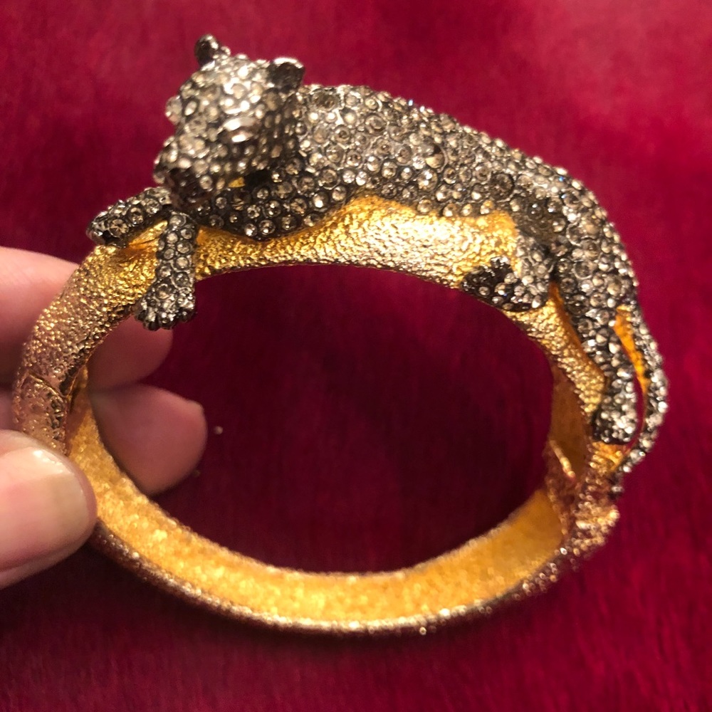 ALEXIS BITTAR stunning gold tone bracelet w/Lg Crystal encrusted Panther!
